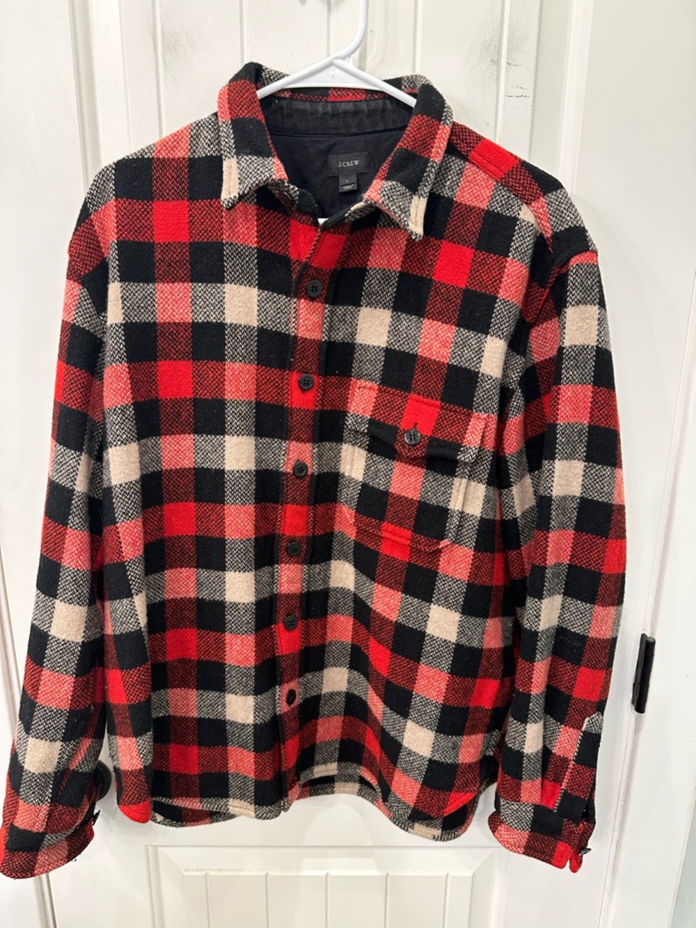 Crew Holiday 2015 Wool Shirt Jacket Essential Check Red Buffalo Plaid Large